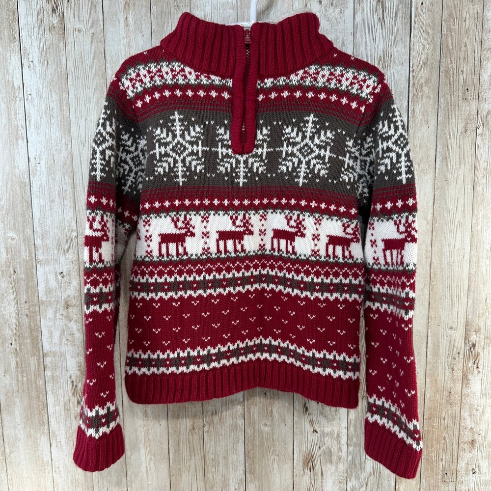 Ministry of Rascals Kids 3T Red Reindeer Snowflake 1/4 Zip Sherpa Collar Sweater